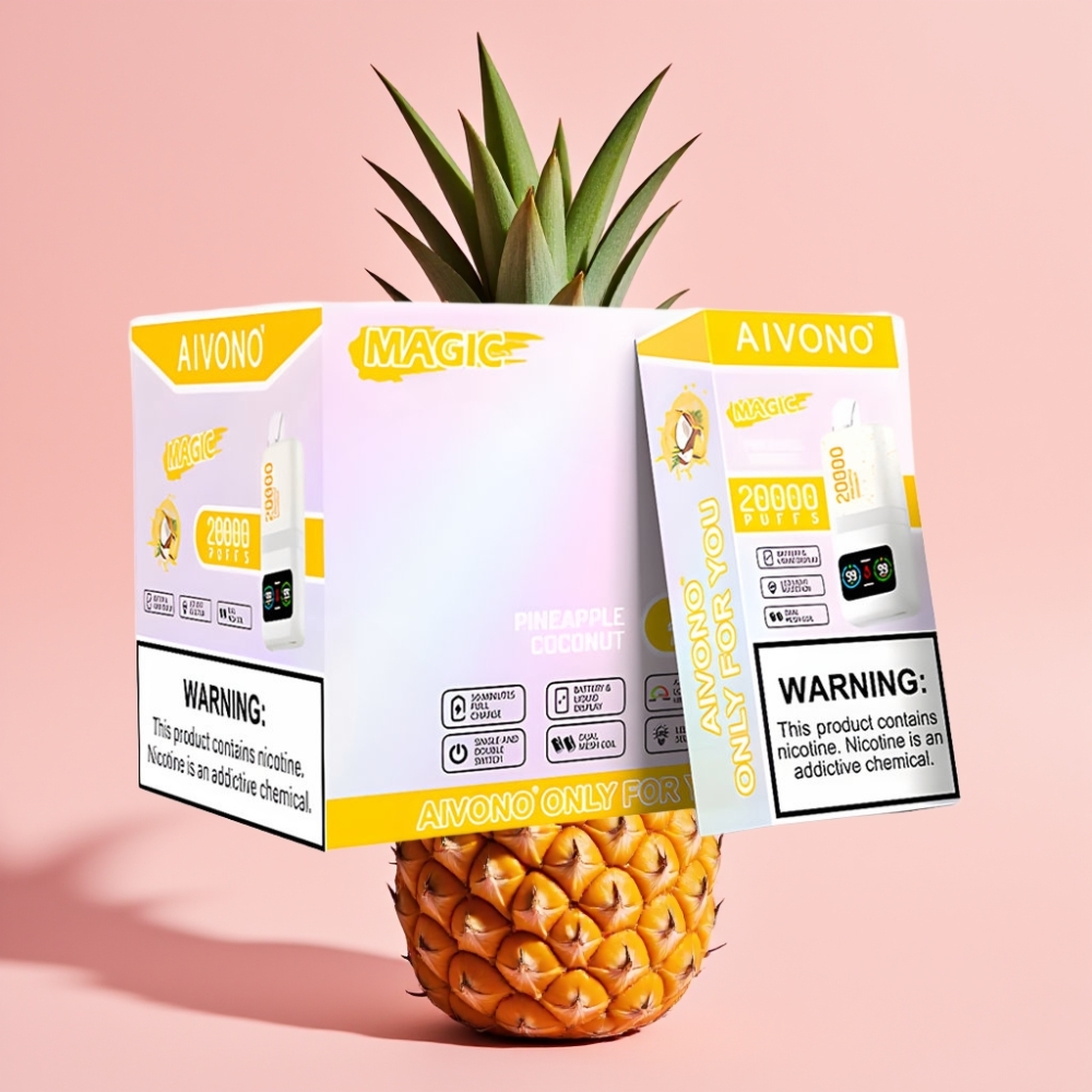 Aivono Aim Magic 20000 Puff 26ml Çift Mesh Coil Tip-C Şarj Ananas Hindistan Ceviz