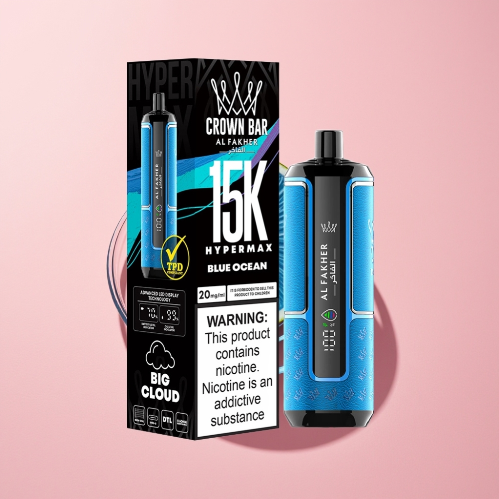 Al Fakher Crown Bar 15K Hypermax 22ml 600mAh Type-C Mavi Okyanus