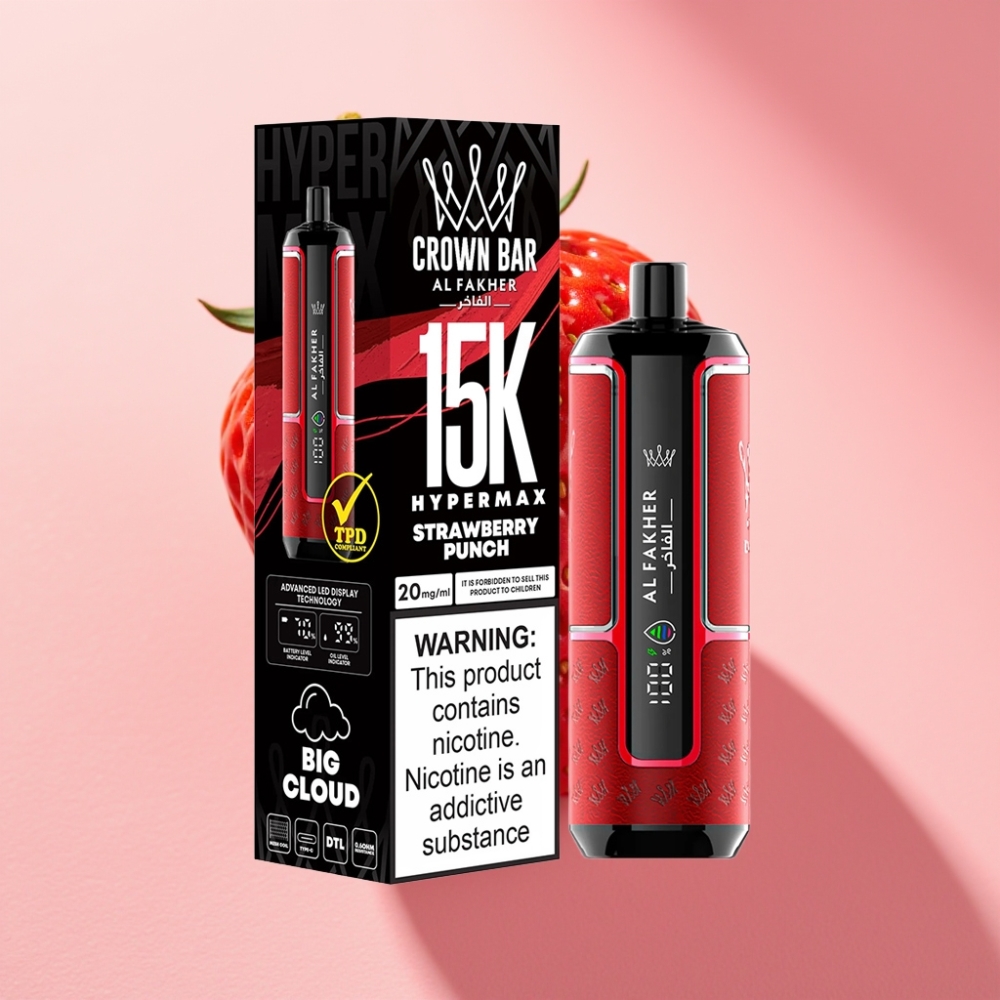 Al Fakher Crown Bar 15K Hypermax Taşınabilir 22ml Çilek Punch DTL