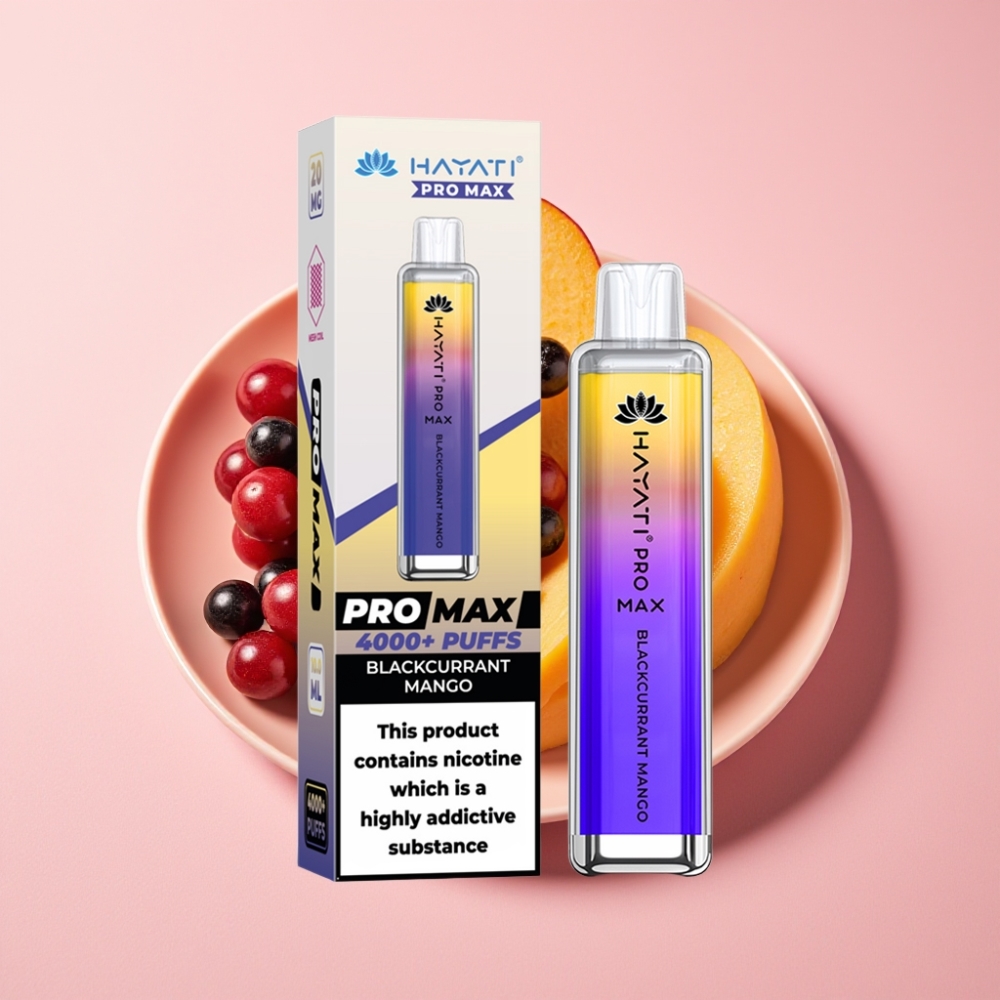 Hayati Pro Max 4000 Puff Şarj Edilebilir Çift 1.1 Ohm Mesh Coil 1400mAh LED Işıklı Siyah Frenküzümü Mango