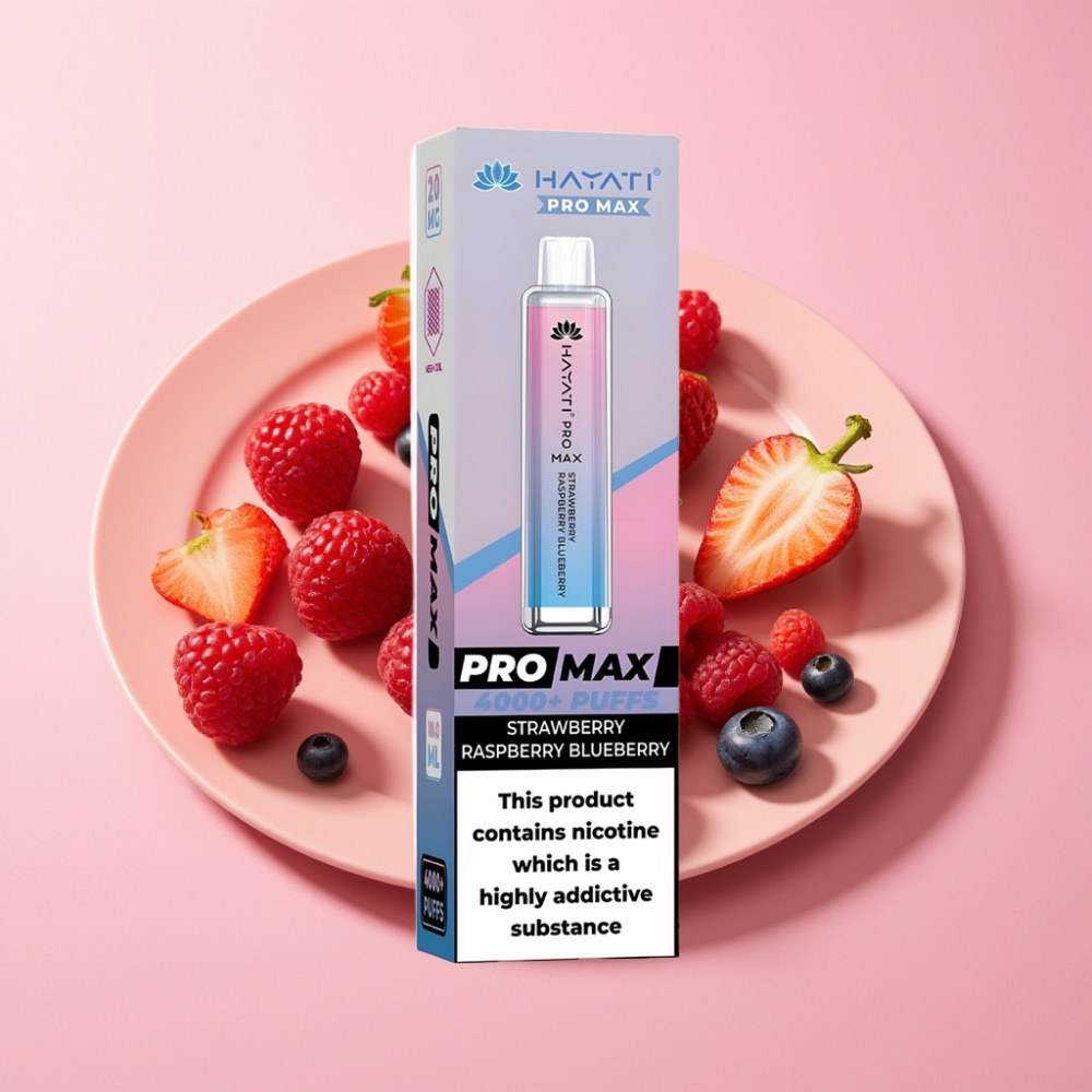 Hayati Pro Max 4000 Puff Çilek Ahududu Böğürtlen 1400mAh Şarjlı Crystal
