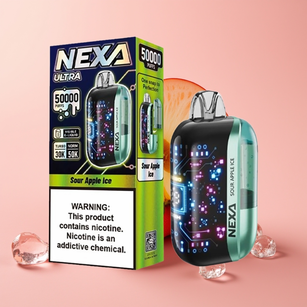 NEXA Ultra 50000 Puff 20ml 5% Nikotin Ekşi Elma Buz Tip-C Şarj 3D Ekran