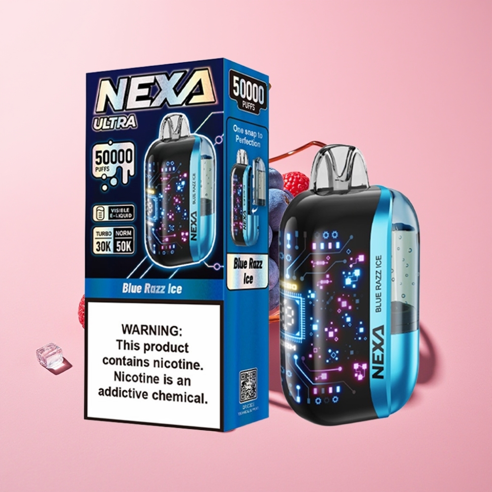 NEXA Ultra 50000 Puff 20ml 5% Nikotin Mavi Ahududu Buz Tip-C Şarj 3D Ekran