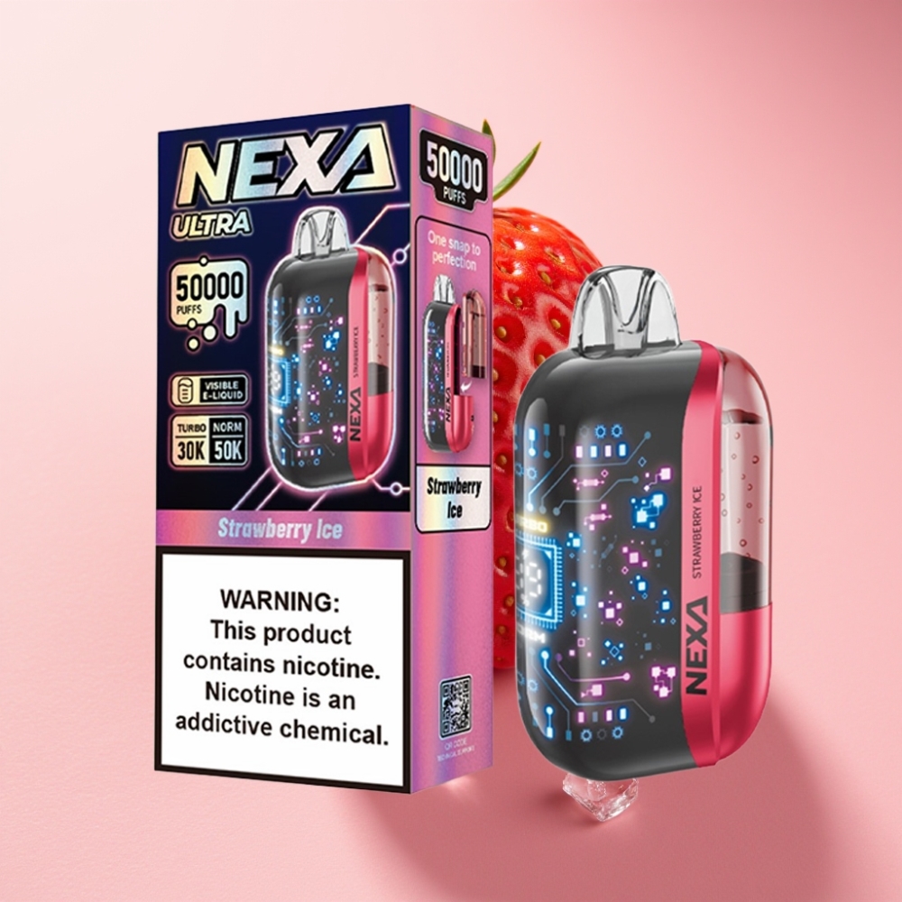 NEXA Ultra 50000 Puff 20ml 5% Nikotin Çilek Buz Tip-C Şarj 3D Ekran